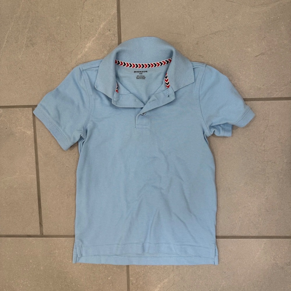 Bienzoe Kids Light Blue Short Sleeve Pique Polo Shirt School Uniform Size 4/5
